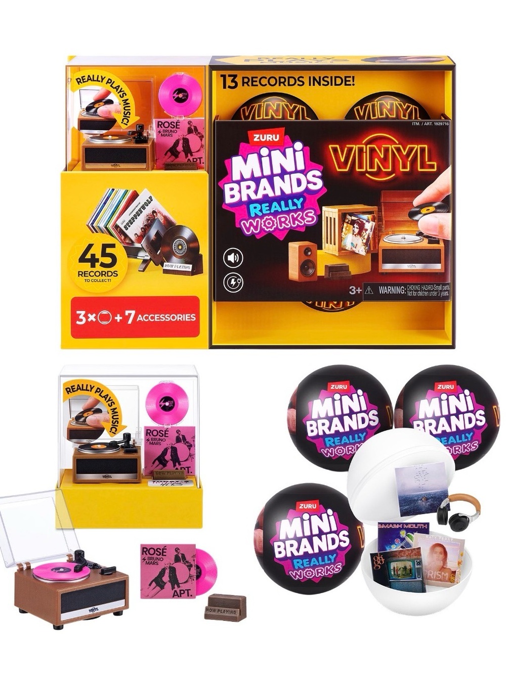 💿 ZURU Mini Brands Really Works SET Vinyl Player + capsules (13 mystery records)